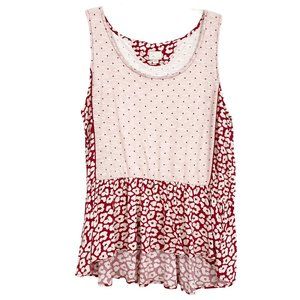 Anthropologie Postmark Petalled Peplum Tank Top Size XL Polka Dot Hi-lo Hem